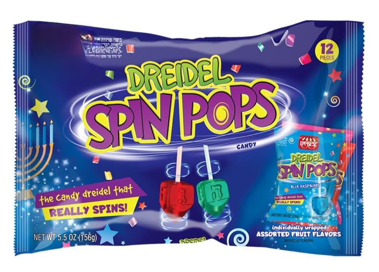 Dreidel Spin Pops Candy  Assorted Fruit Flavors  Individually Wrapped  12 Pcs   Hanukkah Party Favors  Pack of 2