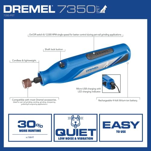 Dremel 7350 PET 4V Pet & Dog Nail Grinder  Easy To Use & Safe Nail Trimmer  Professional Pet Grooming Kit   Works on Large  Medium  Small Dogs & Cats