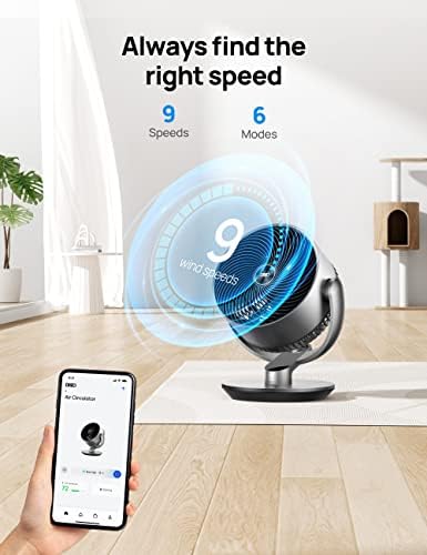 Dreo 16 Inch 25dB Quiet Smart Fans for Bedroom  DC Room Fan with Remote  120  120  Oscillating Fan  6 Modes  9 Speeds  12H Timer Works Alexa/Google/WiFi/Voice Control  Silver  Oversize  DR HAF004S