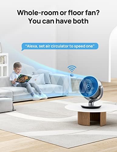 Dreo 16 Inch 25dB Quiet Smart Fans for Bedroom  DC Room Fan with Remote  120  120  Oscillating Fan  6 Modes  9 Speeds  12H Timer Works Alexa/Google/WiFi/Voice Control  Silver  Oversize  DR HAF004S