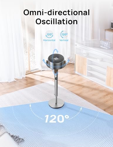 Dreo Fan for Bedroom  120  120 Omni directional Oscillating Fan  DC Motor  20 dB Quiet Standing Pedestal Fans  90ft  8 Speeds  3 Modes Circulator with Remote  35 40 Adjustable Height  8H Timer