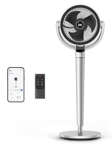 Dreo Ventilador oscilante para dormitorio, ventiladores de piso silenciosos omnidireccionales de 150° + 120° con control inteligente, ventilador de pedestal de 110 pies con motor de CC, 9 velocidades