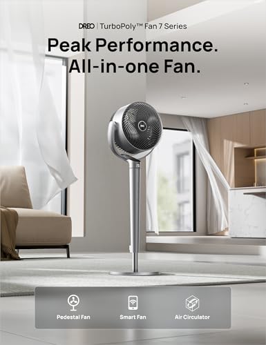Dreo Ventilador oscilante para dormitorio, ventiladores de piso silenciosos omnidireccionales de 150° + 120° con control inteligente, ventilador de pedestal de 110 pies con motor de CC, 9 velocidades