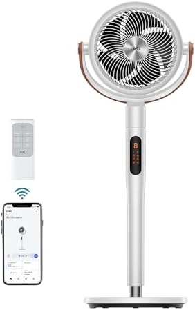 Dreo Smart Fan for Bedroom  120  105  Omni directional Oscillating Standing Fans with Remote  100ft Quiet Floor Fan for Room  Wi Fi/Voice/Alexa  6 Modes  8 Speeds  37 43 Height  12H Timer  DC Motor
