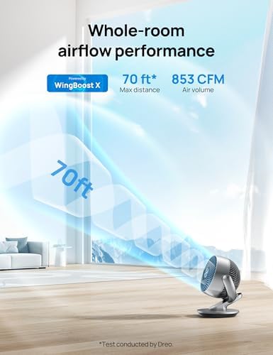 Dreo Smart Fan for Bedroom 120  Vertical and 90  Oscillating Fan with Remote/Voice  13 Inch Height Quiet Air Circulator for Whole Room  70 ft  4 Speeds  5 Modes  12H Timer  Desk Fans for Home  Office