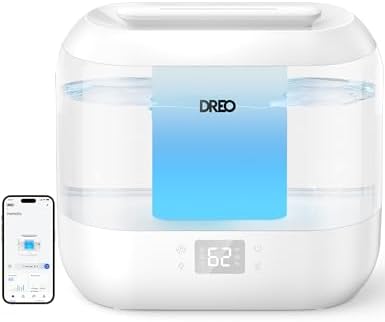 Dreo Smart Humidifiers for Bedroom  Top Fill 4L Supersized Humidifier Large Room with 28 dB  36H Runtime  Touch/APP/Voice Control  Nightlight  Cool Mist Humidifiers for Baby  Plants  Indoor  White