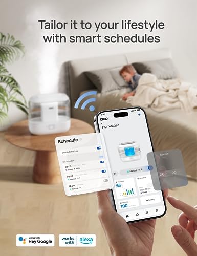 Dreo Smart Humidifiers for Bedroom  Top Fill 4L Supersized Humidifier Large Room with 28 dB  36H Runtime  Touch/APP/Voice Control  Nightlight  Cool Mist Humidifiers for Baby  Plants  Indoor  White