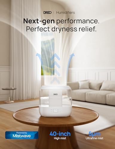 Dreo Smart Humidifiers for Bedroom  Top Fill 4L Supersized Humidifier Large Room with 28 dB  36H Runtime  Touch/APP/Voice Control  Nightlight  Cool Mist Humidifiers for Baby  Plants  Indoor  White