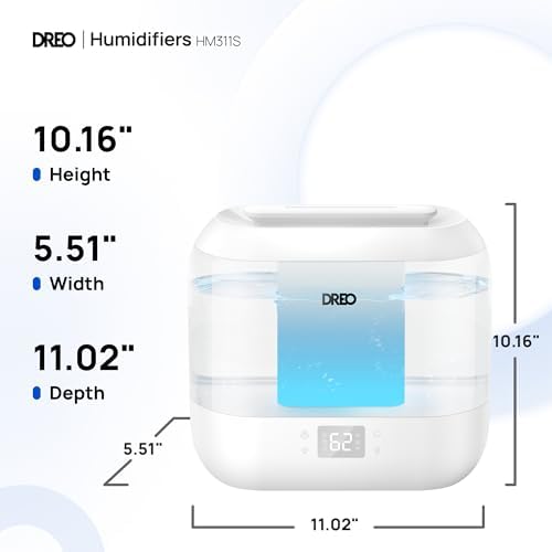 Dreo Smart Humidifiers for Bedroom  Top Fill 4L Supersized Humidifier Large Room with 28 dB  36H Runtime  Touch/APP/Voice Control  Nightlight  Cool Mist Humidifiers for Baby  Plants  Indoor  White