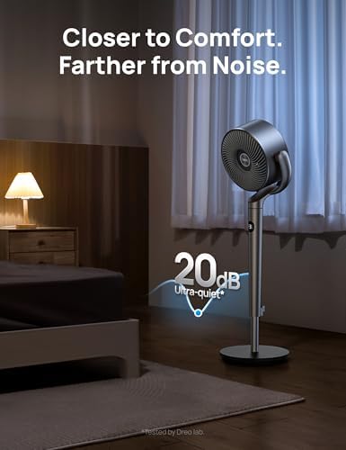 Dreo Standing Fan  120  120  Smart Oscillating Floor Fans with Wi Fi/Voice Control  90 ft Fan For Bedroom  DC Motor Quiet Fans  Adjustable Height  8 Speeds  6 Modes  12H Timer  Office  Room