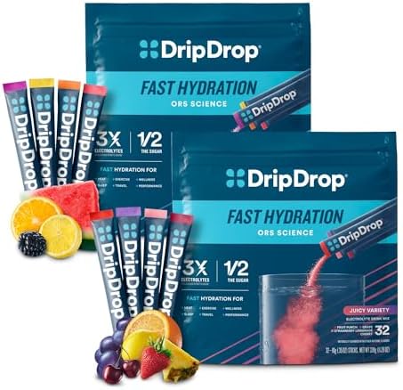 DripDrop Hydration   Electrolyte Powder Packets   Watermelon  Berry  Lemon  Orange  Fruit Punch  Grape  Strawberry Lemonade  Cherry   64 Count