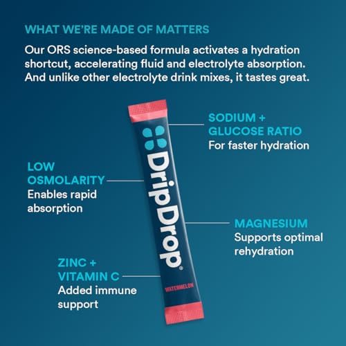 DripDrop Hydration   Electrolyte Powder Packets   Watermelon  Berry  Lemon  Orange  Fruit Punch  Grape  Strawberry Lemonade  Cherry   64 Count