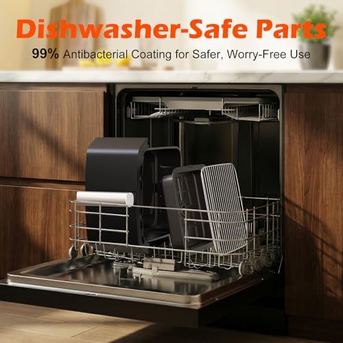 Dual Basket Air Fryer  12 6QT Family Size for 10 12 People  XL Basket for 6LB Whole Chicken  DoubleStack Compact Design  10 in 1 Functions with Reheat  Dehydrate & SyncFinish  Dishwasher Safe  Black