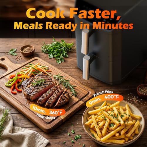 Dual Basket Air Fryer  12 6QT Family Size for 10 12 People  XL Basket for 6LB Whole Chicken  DoubleStack Compact Design  10 in 1 Functions with Reheat  Dehydrate & SyncFinish  Dishwasher Safe  Black