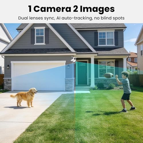 Dual Lens Wireless Home Security System Outdoor  Solar Powered  4PCS 2 in 1 Cameras  10CH 4K NVR  500GB HDD  2 4/5GHz WiFi 6  AI Tracking  360  PTZ  Color Night Vision  IP66  No Monthly Fee