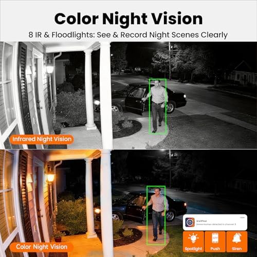 Dual Lens Wireless Home Security System Outdoor  Solar Powered  4PCS 2 in 1 Cameras  10CH 4K NVR  500GB HDD  2 4/5GHz WiFi 6  AI Tracking  360  PTZ  Color Night Vision  IP66  No Monthly Fee