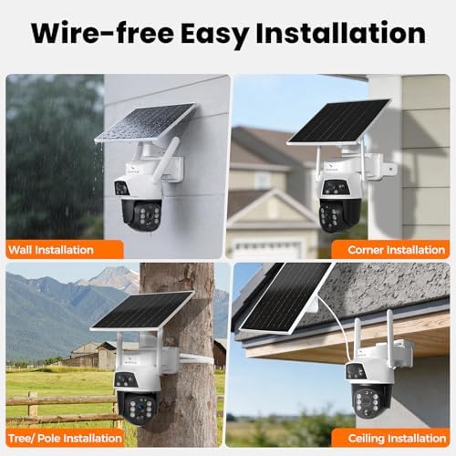 Dual Lens Wireless Home Security System Outdoor  Solar Powered  4PCS 2 in 1 Cameras  10CH 4K NVR  500GB HDD  2 4/5GHz WiFi 6  AI Tracking  360  PTZ  Color Night Vision  IP66  No Monthly Fee
