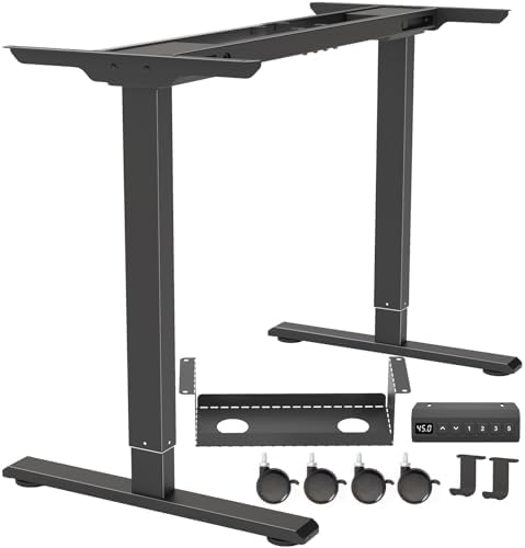 Dual Motor Standing Desk Frame  Electric Adjustable Legs with Memory Presets  Stand Up Desk Frame Workstation  with Cable Management Tray  Headphone Hook  Caster Wheels  for Home Office