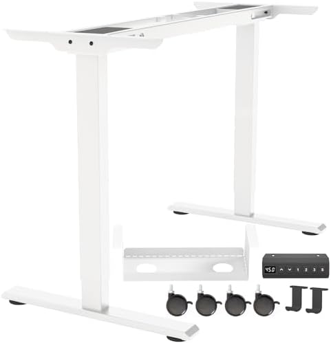 Dual Motor Standing Desk Frame  Electric Adjustable Legs with Memory Presets  Stand Up Desk Frame Workstation  with Cable Management Tray  Headphone Hook  Caster Wheels  for Home Office