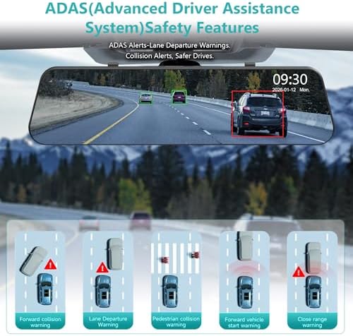 Dual Sony STARVIS 2 IMX678 Sensors 4K 4K Mirror Dash Cam Front and Rear  12 Smart Rear View Camera with ADAS Blind Spot Detection  Super Night Vision HDR  5G WiFi GPS  64GB  24H Parking