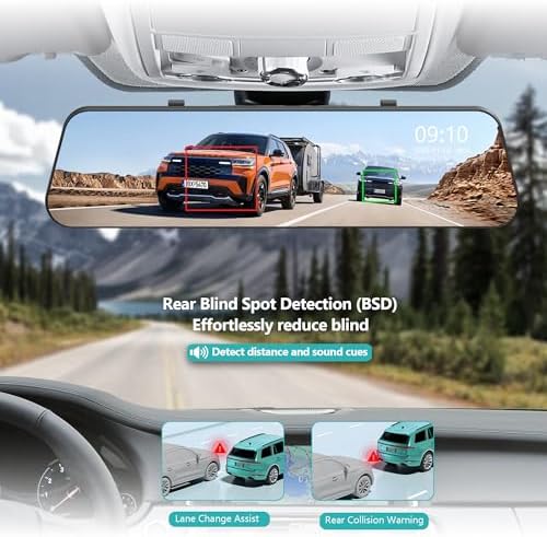 Dual Sony STARVIS 2 IMX678 Sensors 4K 4K Mirror Dash Cam Front and Rear  12 Smart Rear View Camera with ADAS Blind Spot Detection  Super Night Vision HDR  5G WiFi GPS  64GB  24H Parking