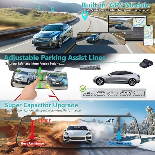 Dual Sony STARVIS 2 IMX678 Sensors 4K 4K Mirror Dash Cam Front and Rear  12 Smart Rear View Camera with ADAS Blind Spot Detection  Super Night Vision HDR  5G WiFi GPS  64GB  24H Parking