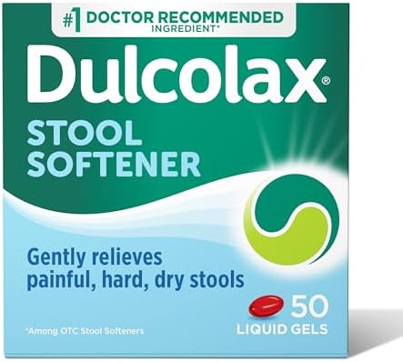Dulcolax Stool Softener Laxative Liquid Gel Capsules  Gentle Constipation Relief for Hard  Dry Stools  Docusate Sodium 100 mg  50 Count