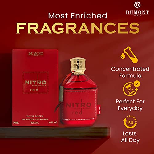 Dumont NITRO RED   3 4oz   Eau De Parfum   Luxury Perfume for Men   Fruit  Woody  Floral & Masculine Fragrance   Long Lasting Cologne Mist & Body Spray   for Him