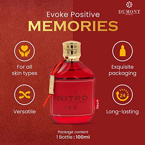 Dumont Nitro Red 3 4 Fl Oz Eau De Parfum for Men   Rich Fruity Woody Floral Fragrance   Luxurious Long Lasting Scent