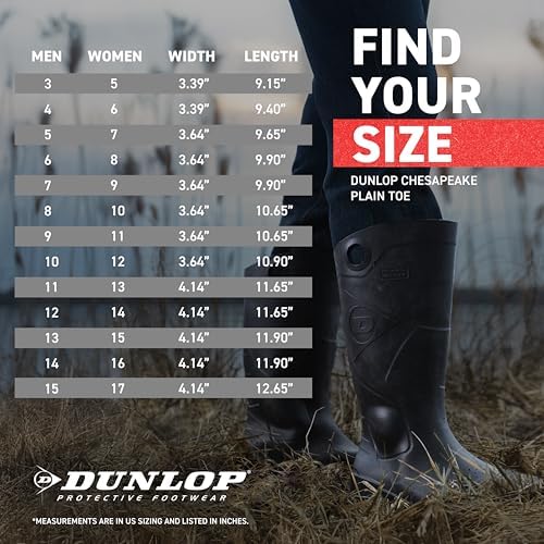 Dunlop Chesapeake Rubber Boots for Men & Women   PVC   Waterproof   Lightweight Garden  Fishing & Rain Boots with Soft Toe and Wide Calf   Black   Size 3 15