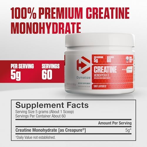 Dymatize Creatine Monohydrate Powder with CREAPURE  Product of Germany   5g Per Serving  60 Servings  300g   Creatine for Women and Men  Gluten Free