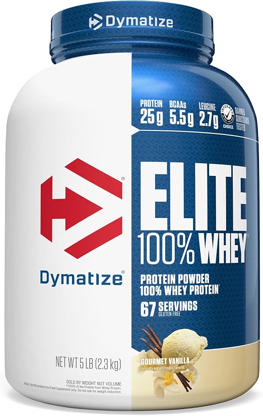 Dymatize Elite 100% Whey Protein Powder, Vanilla, 5 lb (67 Servings)