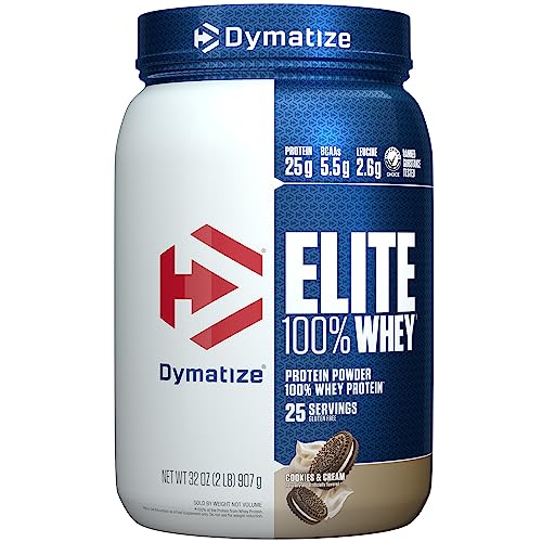 Dymatize Elite - 100% proteína de suero en polvo, absorción rápida y digestión rápida para una recuperación muscular óptima, galletas y crema, 32 onzas