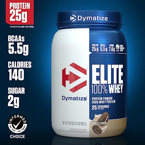 Dymatize Elite - 100% proteína de suero en polvo, absorción rápida y digestión rápida para una recuperación muscular óptima, galletas y crema, 32 onzas