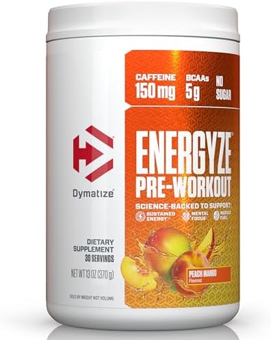 Dymatize Energyze Pre Workout Powder for Men and Women  Strawberry Lemonade  150mg Caffeine  5g BCAAs  Performance Blend of L Theanine  L Tyrosine  L Citrulline  No Sugar  30 Servings 