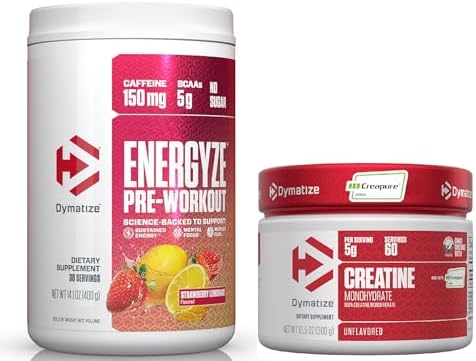 Dymatize Energyze Pre Workout Powder for Men and Women  Strawberry Lemonade  150mg Caffeine  5g BCAAs  Performance Blend of L Theanine  L Tyrosine  L Citrulline  No Sugar  30 Servings 