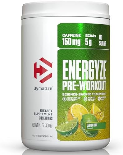 Dymatize Energyze Pre Workout Powder for Men and Women  Strawberry Lemonade  150mg Caffeine  5g BCAAs  Performance Blend of L Theanine  L Tyrosine  L Citrulline  No Sugar  30 Servings 