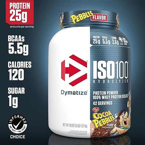 Dymatize ISO100 Hydrolyzed Protein Powder  100  Whey Isolate  25g of Protein  5 5g BCAAs & ISO100 Hydrolyzed Protein Powder  100  Whey Isolate  Dunkin Glazed Donut Flavor
