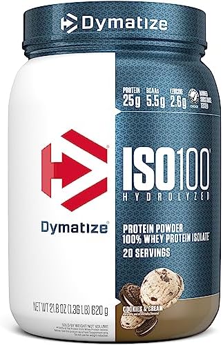 Dymatize ISO100 Hydrolyzed Protein Powder  100  Whey Isolate  Dunkin Glazed Donut Flavor  20 Servings & ISO100 Hydrolyzed Protein Powder  100  Whey Isolate Protein  25g of Protein  5 5g BCAAs