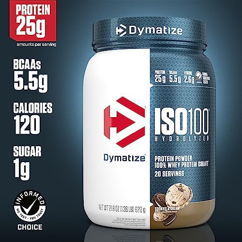 Dymatize ISO100 Hydrolyzed Protein Powder  100  Whey Isolate  Dunkin Glazed Donut Flavor  20 Servings & ISO100 Hydrolyzed Protein Powder  100  Whey Isolate Protein  25g of Protein  5 5g BCAAs