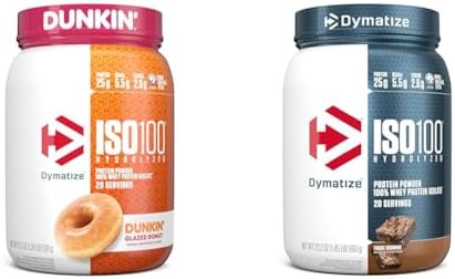 Dymatize ISO100 Hydrolyzed Protein Powder  100  Whey Isolate  Dunkin Glazed Donut Flavor  20 Servings & ISO100 Hydrolyzed Protein Powder  100  Whey Isolate Protein  25g of Protein  5 5g BCAAs