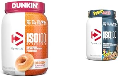 Dymatize ISO100 Hydrolyzed Protein Powder  100  Whey Isolate  Dunkin Glazed Donut Flavor  20 Servings & ISO100 Hydrolyzed Protein Powder  100  Whey Isolate Protein  25g of Protein  5 5g BCAAs