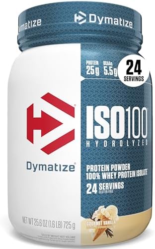 Dymatize ISO100 Whey Protein Powder Isolate  Salted Caramel  25g of Protein  5 5g BCAAs  Less Than 120 Cal   Gluten Free  1g Fat  1g Sugar  2g Carb  20 Servings 