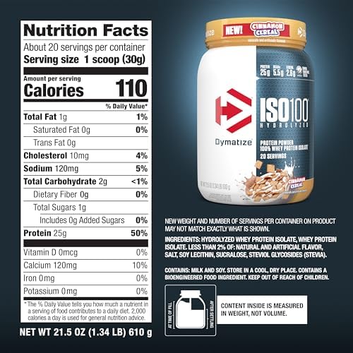 Dymatize ISO100 Whey Protein Powder Isolate  Salted Caramel  25g of Protein  5 5g BCAAs  Less Than 120 Cal   Gluten Free  1g Fat  1g Sugar  2g Carb  20 Servings 