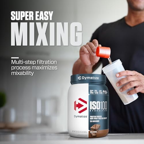 Dymatize ISO100 Whey Protein Powder Isolate  Fudge Brownie  25g of Protein  5 5g BCAAs  Less Than 120 Cal   Gluten Free  1g Fat  1g Sugar  2g Carb  20 Servings 