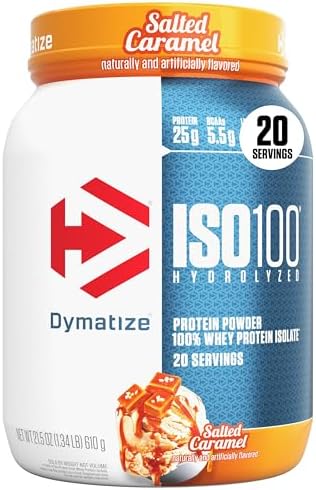 Dymatize ISO100 Whey Protein Powder Isolate  Fudge Brownie  25g of Protein  5 5g BCAAs  Less Than 120 Cal   Gluten Free  1g Fat  1g Sugar  2g Carb  20 Servings 