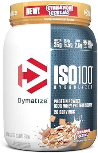 Dymatize ISO100 Whey Protein Powder Isolate  Fudge Brownie  25g of Protein  5 5g BCAAs  Less Than 120 Cal   Gluten Free  1g Fat  1g Sugar  2g Carb  20 Servings 