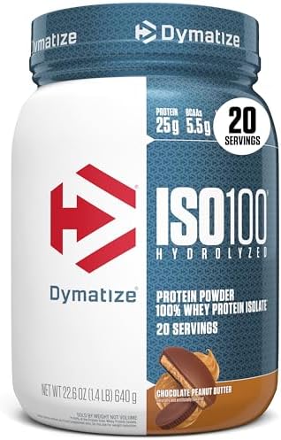 Dymatize ISO100 Whey Protein Powder Isolate  Gourmet Chocolate  25g of Protein  5 Pound  5 5g BCAAs  Less Than 120 Cal   Gluten Free  1g Fat  1g Sugar  2g Carb  71 Servings 