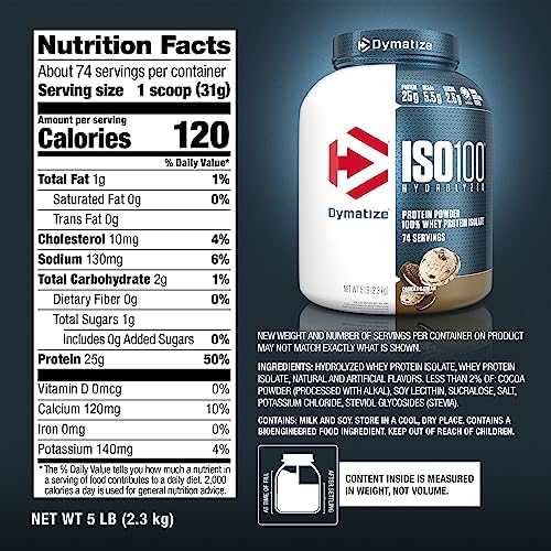 Dymatize ISO 100 Whey Protein Powder with 25g of Hydrolyzed 100  Whey Isolate  Vanilla 5 Pound  Package may vary