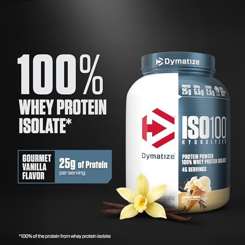 Dymatize ISO 100 Whey Protein Powder with 25g of Hydrolyzed 100  Whey Isolate  Vanilla 5 Pound  Package may vary